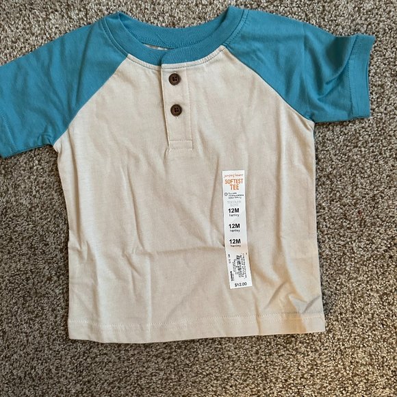 JUMPING BEANS SHORT SLEEVE RAGLAN HENLEY TEE SIZE 12M #K58 - Picture 2 of 2